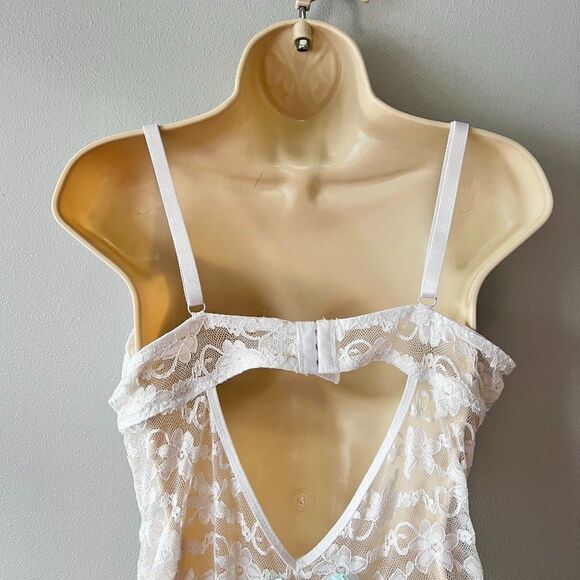 White Lace Floral Ruffle Sheer Underwire Slip Dress Size 2X - Picture 6 of 11